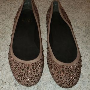 Stuart weitzman studded tan flats